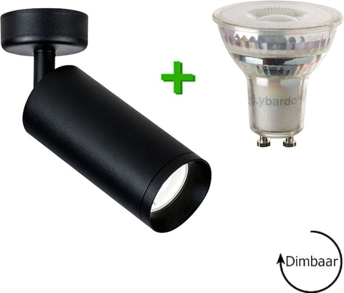 Lybardo Plafondlamp - Opbouwspot zwart - Draaibaar & kantelbaar + GU10 LED - 5.5W - Dimbaar - 2700K warm wit