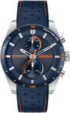 HUGO HU1530371 #FAST Heren Horloge - Staal/Leer - Blauw/Zilverkleurig - 44 mm