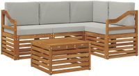 vidaXL Hoek loungeset 5-delig Acaciahout Natuurlijk en Lichtgrijs Polyester Inclusief Tafel