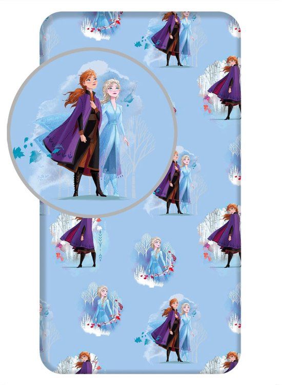 4KidsOnly Disney Frozen Hoeslaken Anna Elsa - Eenpersoons - 90 x 200 cm - Blauw
