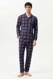 Mey Flanadian Herenpyjama, lange hemdkraag, serie, blauw (yacht blue), M