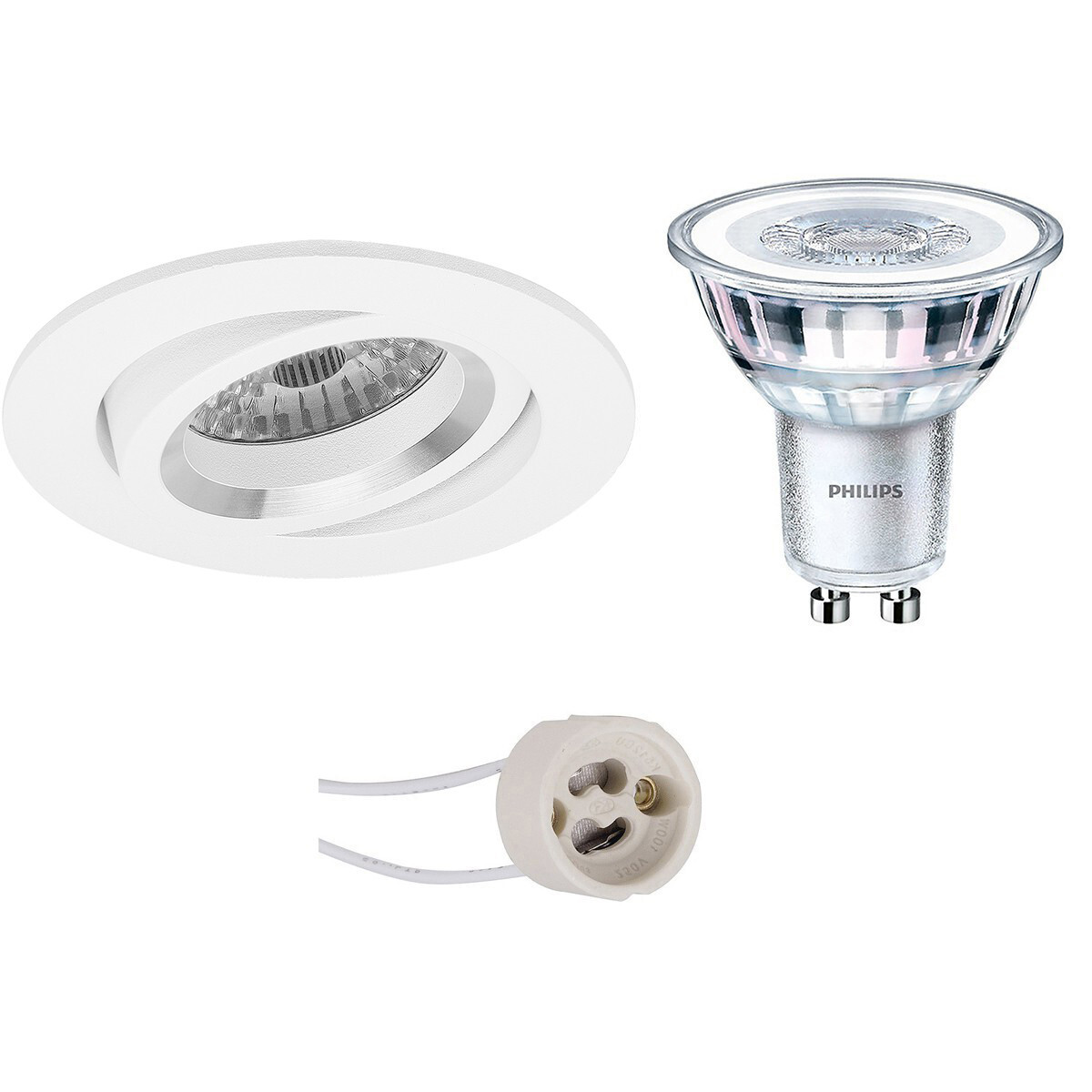 BES LED LED Spot Set - Pragmi Aerony Pro - GU10 Fitting - Inbouw Rond - Mat Wit - Kantelbaar - Ø82mm - Philips - CorePro 830 36D - 4.6W - Warm Wit 3000K