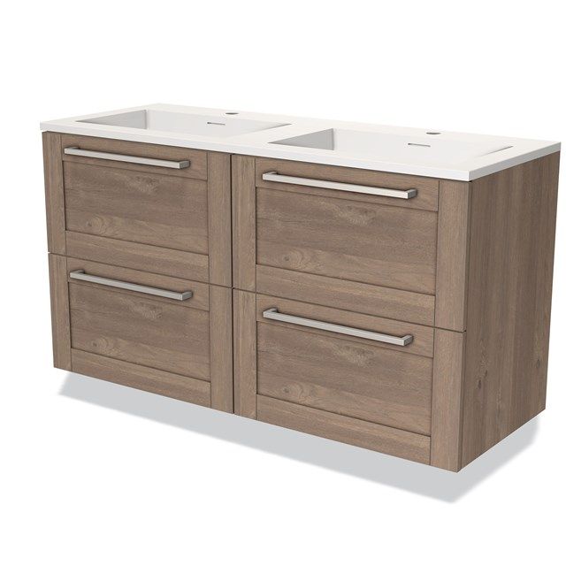 Maxaro Badkamermeubel 120cm Modulo Middenbruin Eiken 4 Lades Kader Wastafel Solid Surface