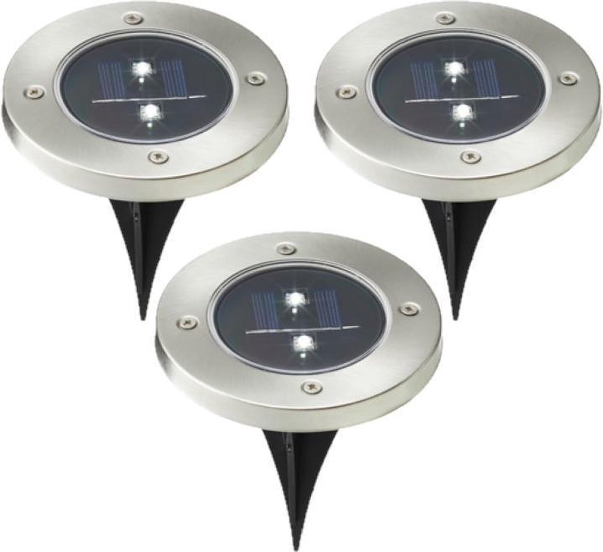 CEPEWA Set van 6x stuks solar tuinlampen/prikspots grondspot op zonne-energie 12 cm RVS - Prikspots tuinverlichting