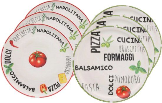 Cookinglife Pizzaborden Italia Wit met groente-illustraties - 6 Stuks ø 30 cm - Porselein