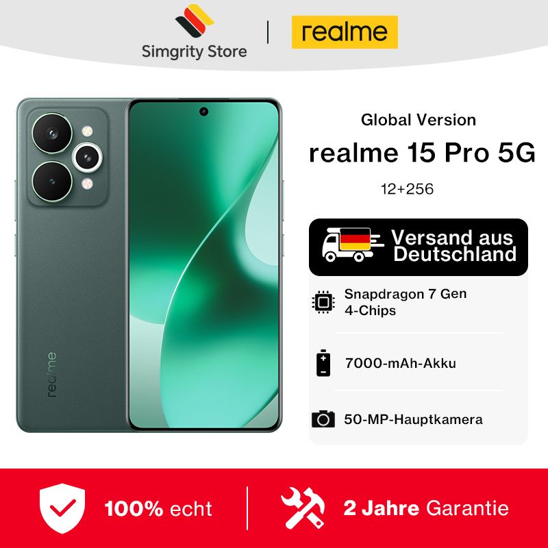 realme Globale versie realme 15 Pro 5G Smartphone 7000mAh batterij Snapdragon 7 Gen 4 chips 144Hz HyperGlow 4D Curve+ scherm