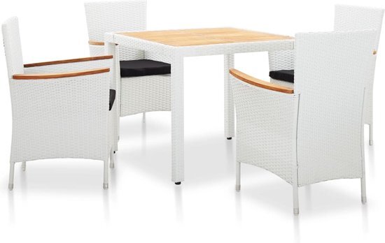 vidaXL 5-delige Tuinset poly rattan wit