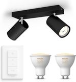 Philips Hue Kosipo Opbouwspot (Zwart) - Warm tot Koelwit Licht - Incl. Hue Dimmer Switch - Plafondspot met 2 Lichtpunten - GU10 - Hue White Ambiance