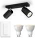 Philips Hue Kosipo Opbouwspot (Zwart) - Warm tot Koelwit Licht - Incl. Hue Dimmer Switch - Plafondspot met 2 Lichtpunten - GU10 - Hue White Ambiance