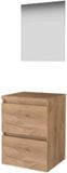 Basic Line Ultimate 46 Badkamermeubelset - 50 x 46 cm - Greeploos - 2 Lades - Wastafelblad - Spiegel met Indirecte LED Verlichting - Whisky Oak