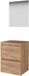 Basic Line Ultimate 46 Badkamermeubelset - 50 x 46 cm - Greeploos - 2 Lades - Wastafelblad - Spiegel met Indirecte LED Verlichting - Whisky Oak