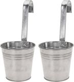 Pro Garden Set van 3x stuks bloempotten/plantenbakken zinken emmertjes met ophanghaak 21 x 13 x 29 cm - Balkon/schutting plantenpot