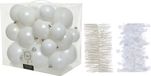 Decoris Kaemingk B.V. Kerstversiering kunststof kerstballen 6-8-10 cm met folieslingers pakket winter wit van 28 stuks