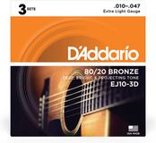 D'Addario EJ10-3D Extra Light Bronze 3 sets snaren voor westerngitaar