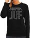 Bellatio Decorations Glitter Super Juf sweater zwart met steentjes/ rhinestones voor dames - Lerares cadeau shirts - Glitter kleding/foute party outfit M