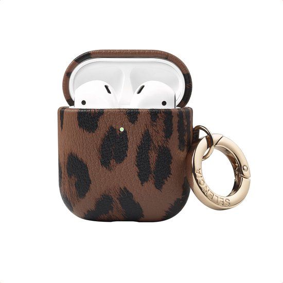 Selencia Sabi Case met panterprint - Hoesje geschikt voor AirPods 1 / 2 - Mocha Brown