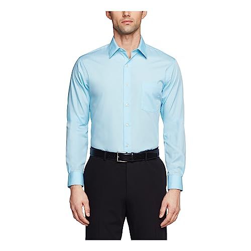 Van Heusen Poplin Fitted Solid Point Collar Dress Shirt - Men's - Mist - 18.5" Neck 36"-37" Sleeve