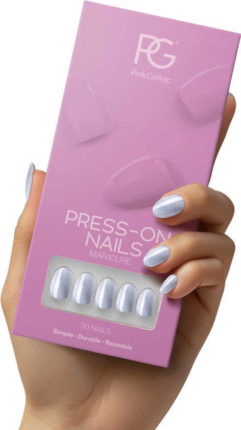 Pink Gellac Press On Nails - 2004 Cat Eye Aquatic Jewel - Round Small