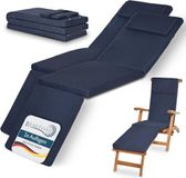 Beautissu 2x Set LoftLux DC tuinkussen voor deckchair 175 x 45 x 5 cm – ligbedkussen donker blauw - tuinkussens hoge rug - kussen ligstoel