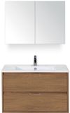 BES LED Porto Badmeubelset 90 cm - Honey - Keramische Wastafel Wit Slim met Spiegelkast
