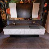 Mondiaz ERIN 200cm badmeubelset onderkast kleur carrara met 2 lades Wastafel RIDGE rechts zonder kraangaten kleur Dark grey ERIN12240