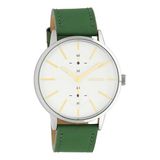 OOZOO Timepieces - Unisex Zilverkleurig Horloge met Groene Leren Band - C10586