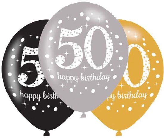 Ballonnen sparkling gold '50' (ÃƒËœ28cm, 6st) - Multicolor
