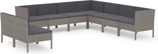 vidaXL 9-delige Loungeset met kussens poly rattan grijs