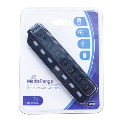 MediaRange MRCS504 USB 2.0 Hub - 7 poorten - Zwart