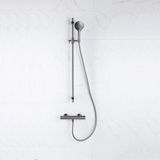 FortiFura Calvi douchekraan - met glijstangset - met ronde handdouche - metalen doucheslang - PVD - geborsteld gunmetal (antraciet)