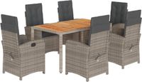 vidaXL 7-delige Tuinset met Kussens Poly Rattan Grijs