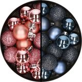 Boules de Noël 34x pièces - 3 cm - rose et bleu foncé - plastique