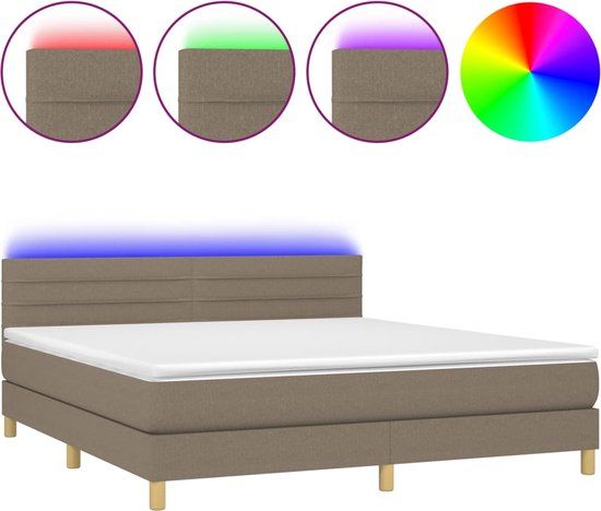 vidaXL Boxspring met matras en LED stof taupe 180x200 cm