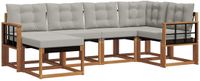 vidaXL Hoek loungeset met hocker 6 zitplaatsen Acacia hout Natuurlijk en lichtgrijs