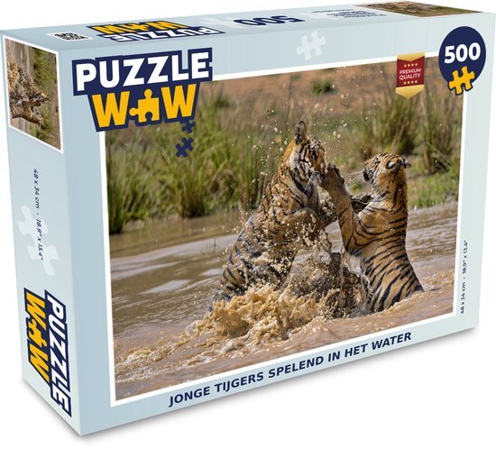 MuchoWow Puzzel Jonge tijgers spelend in het water - Legpuzzel - Puzzel 500 stukjes