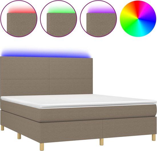 vidaXL Boxspring met matras en LED, stof, taupe, 180x200 cm