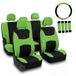 FH GROUP FB030GREEN-COMBO Stoelhoezen voor auto's, groen, universele pasvorm, combo-set met stuurhoes en gordelkussen