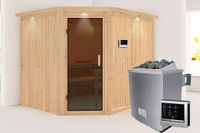 Karibu | Sauna Malin avec col de toit | Verre anthracite | Poêle 9 kW commande externe