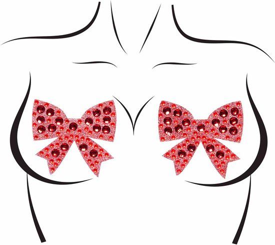 Rhinestone bow nipple jewels - Red - Acryl - Adult