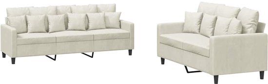 vidaXL 2-delige Loungeset met kussens fluweel crèmekleurig
