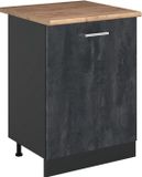 Vicco R-Line Keukenonderkast, Zwart beton/Antraciet, 60 cm met 1 deur goudkleurig eiken werkblad