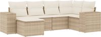 vidaXL 6-delige loungeset met kussens, polyrotan, beige