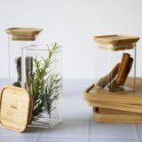 Pebbly Vershouddoos Vierkant 240 ml met Bamboe Deksel Set van 2 Stuks - Borosilicaatglas - Transparant