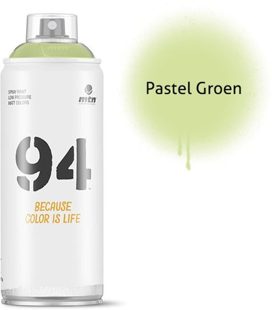 Montana-Colors 1x MTN94 spuitbus - 400ml spuitverf - Pastel groen - Lage druk en matte afwerking - Spuitverf voor binnen en buiten gebruik voor vele doeleinden zoals klussen graffiti hobby en kunst