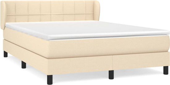 vidaXL Boxspring met matras stof crèmekleurig 140x200 cm