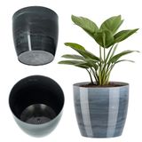 Merkloos Pot de fleurs rond en plastique Gris - Jardinière pour intérieur, balcon et terrasse - Diamètre 18 cm