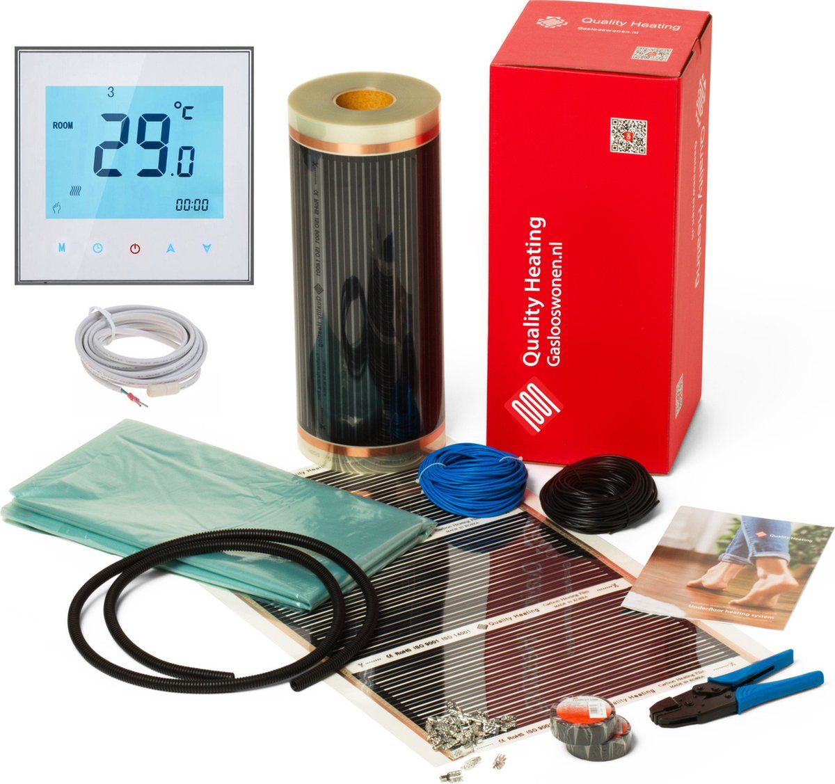 Quality Heating Vloerverwarming elektrisch onder laminaat en hout set Wit 12M² 1680 Watt p/m2