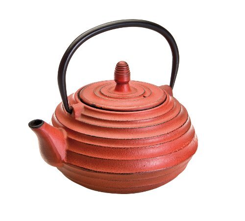 Ibili Theepot set Oriental Ceylan met filter 0,7 l van gietijzer, zwart/rood, 17 x 16 x 10 cm, 3 stuks