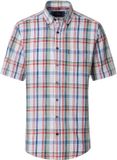 CASA MODA Sport casual fit overhemd - korte mouw - structuur - wit - groen - rood - blauw - lichtblauw geruit
