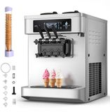 VEVOR Commerciële Softijs-Machine 20-28 L/U, Ijsmachine 2200 W, Ijsmachine met 3 Smaken, 2 X 6-liter Containers, Voorkoeling en Waarschuwingssysteem voor Laag Mixniveau
